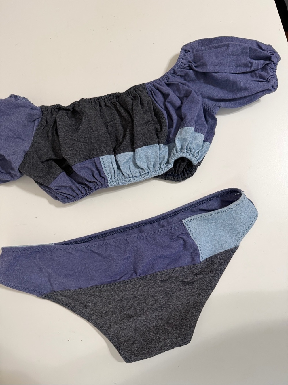 Lisa Marie Fernandez Bikini Set Women's XS Off Shoulder Color Block Blue Gray - Picture 13 of 13